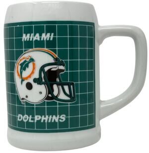 Vintage 80s NFL Miami Dolphins Ceramic Coffee Mug Pepel Korea Helmet Grid
